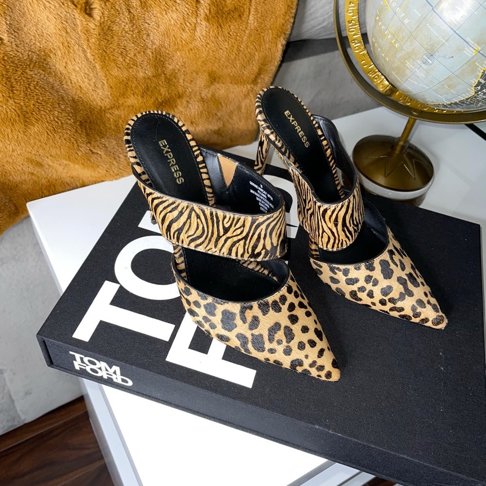 Express Animal Print Calf Hair Pointy Toe Mule